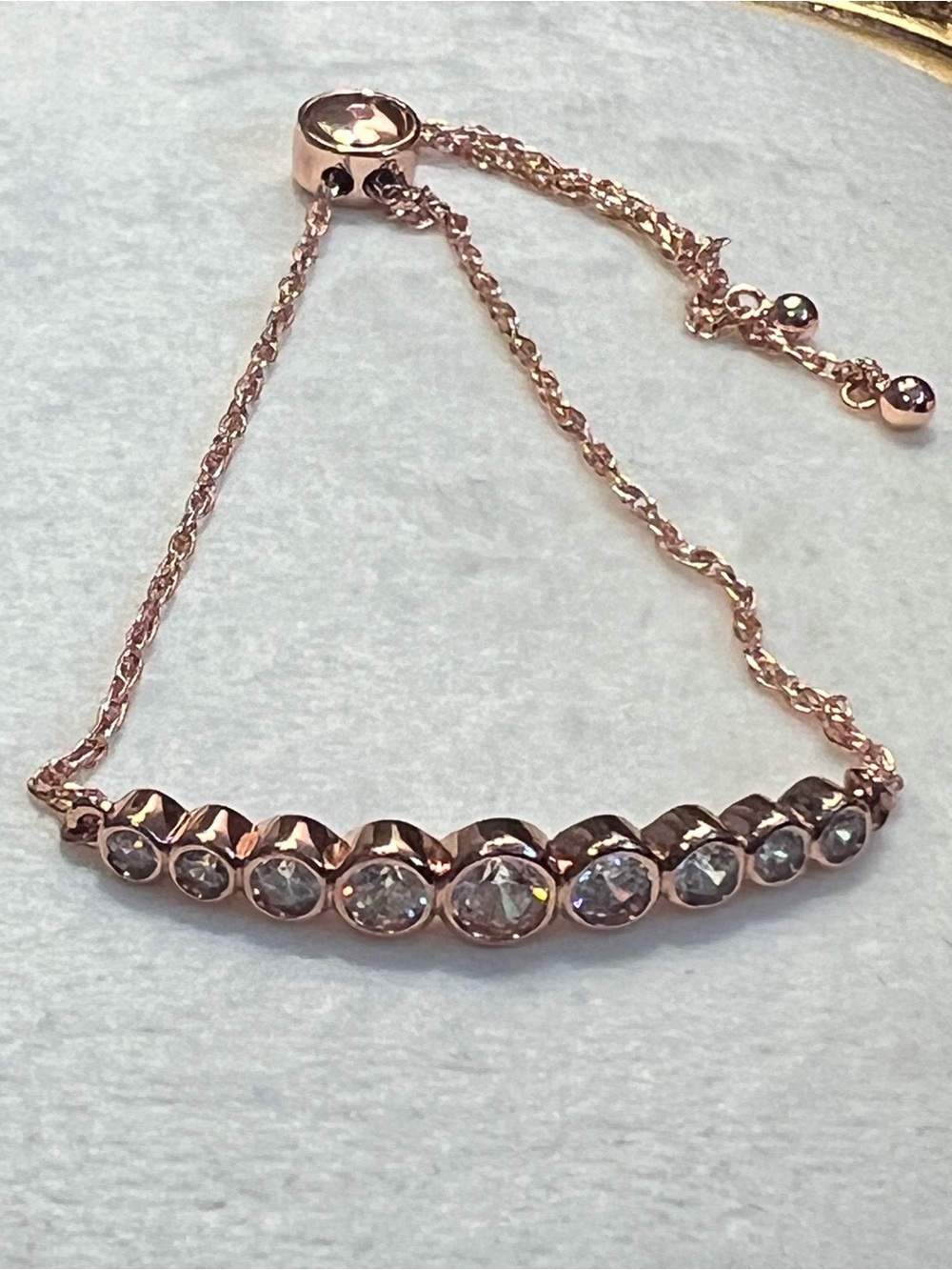 Kate Spade Rose Gold Crystal Bolo Style Bracelet